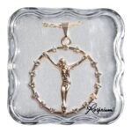 Medalha redonda em Madrepérola com Cristo - c/ strassDourada