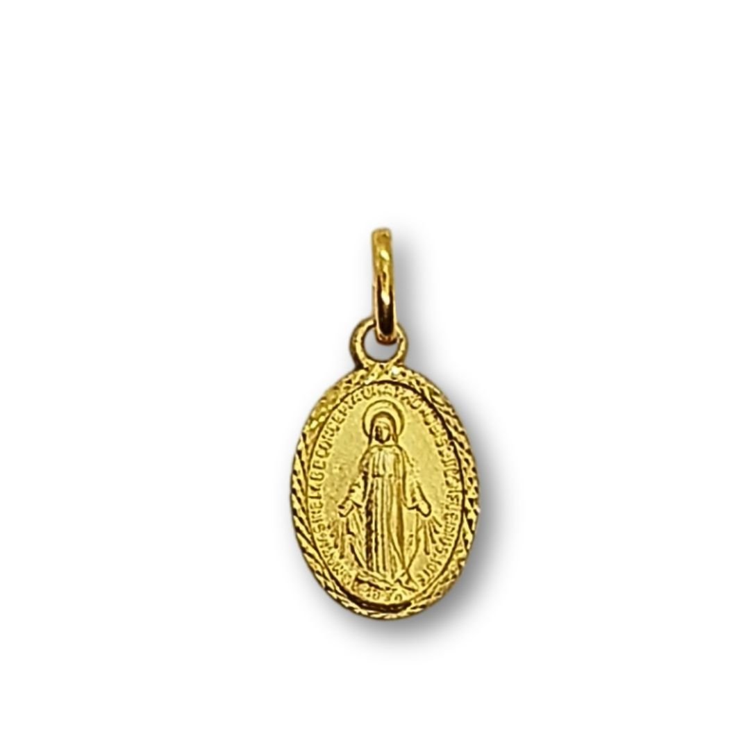 3434855424_MD056.jpg Medalha de Metal Lapidada Oval Dourada, Nossa Senhora das Graças,15x8mm - Image 1