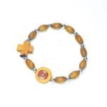 Pulseira de Madeira Oval e Cruz c/ bolas Metal 5MM