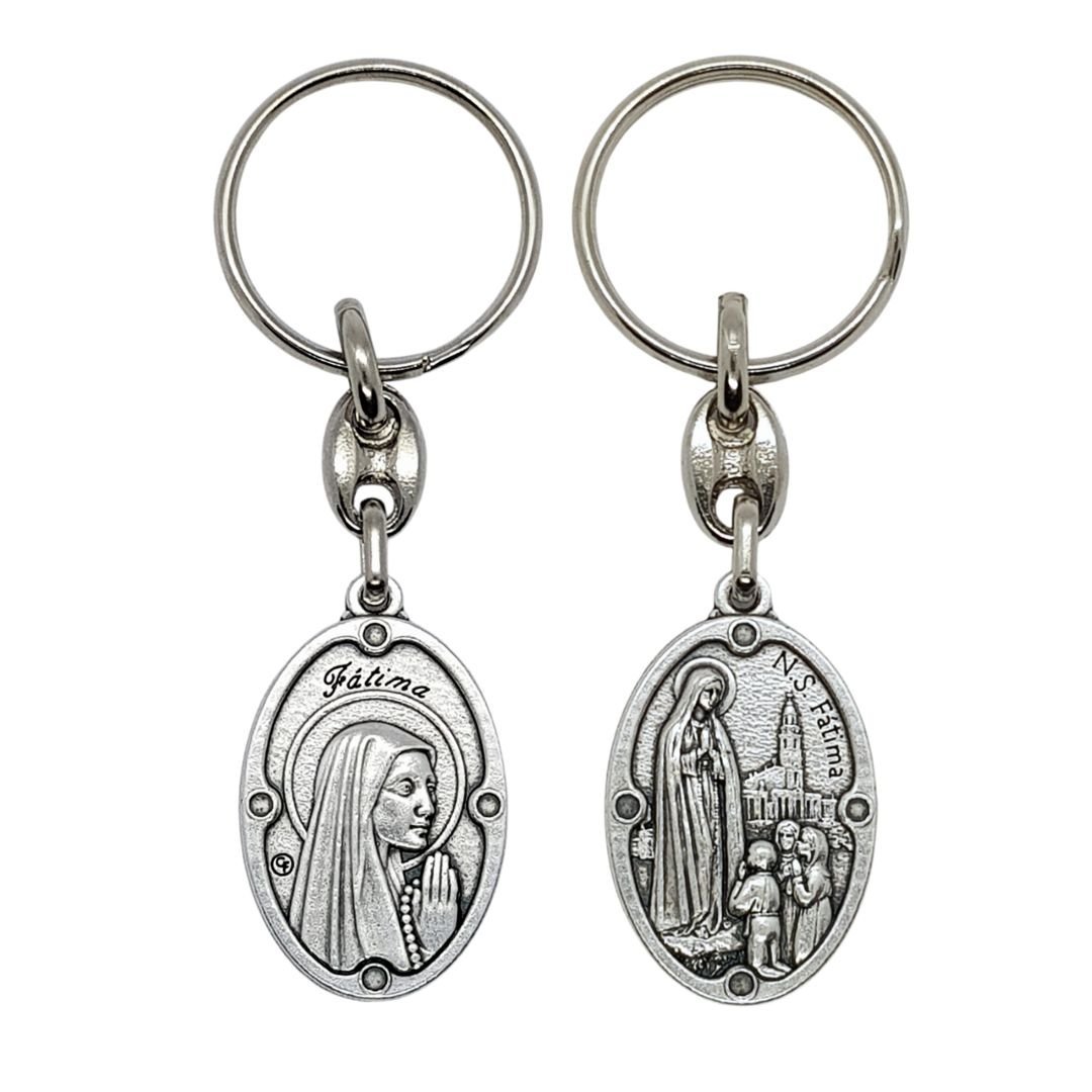 3559370813_PCHOV32_______0_65.jpg Porta-Chaves Oval de Metal c/Aparição e Nossa Senhora de Fátima - Image 1