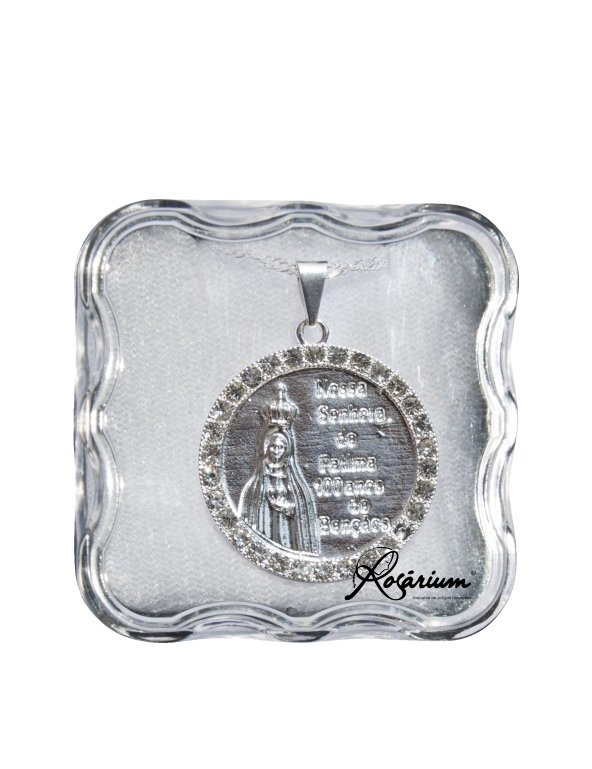 3746185867_MF_664.jpg Medalha folheada a prata - redonda c/ strassNª Srª de FátimaProduto comemorativo do Centenário das Aparições de Fátima - Image 1