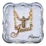 Colar - 'JESUS' com Cristo Redentor c/ cristais strassDourado