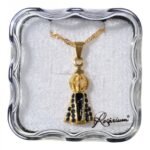 Fio - Medalha Nª Srª Aparecida com strass azulFolheado a ouro