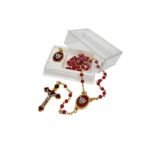 Terço de Pérola Vermelha, 4MM, c/Medalha, Crisma