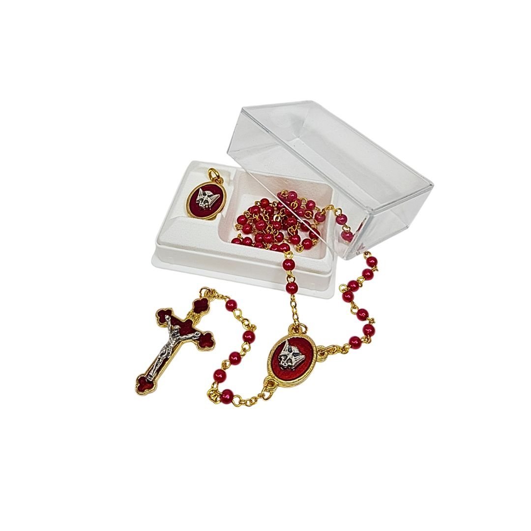 4059714448_T6001DCRIS_____3_06.jpg Terço de Pérola Vermelha, 4MM, c/Medalha, Crisma - Image 1