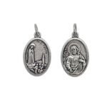 Medalha Oval Prata Envelhecida Aparição/ Sagrado Coração Jesus, 2.2cm