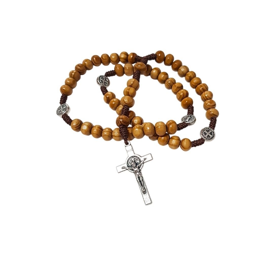 4205884438_T3095SB____3_74_.jpg Terço em Madeira de Oliveira c/Corda, São Bento, 8MM - Image 1