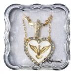 Fio - Coração c/ Espírito Santo, com coração de JesusFolheada ouro