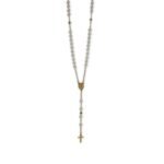 Terço de Aço Dourado com Pérolas 4mm,com fecho