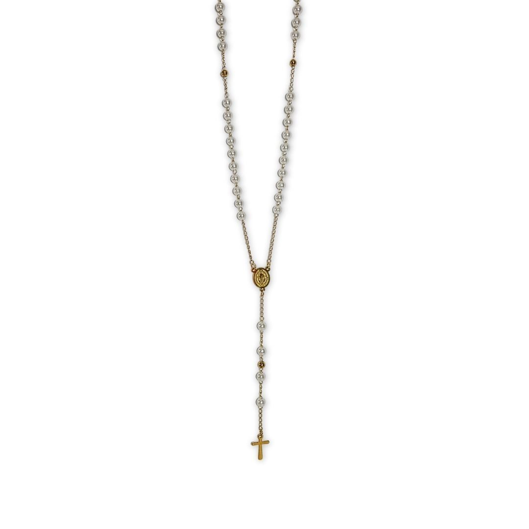 580091682_T6001VCA__O.jpg Terço de Aço Dourado com Pérolas 4mm,com fecho - Image 1