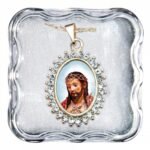 Medalha colorida oval c/ Strass