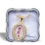 Medalha colorida oval c/ StrassNª Srª de Fátima