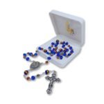 Terço de Cristal, disco 8mm c/contas Alpaque alternadas, Pai Nosso conta riscada