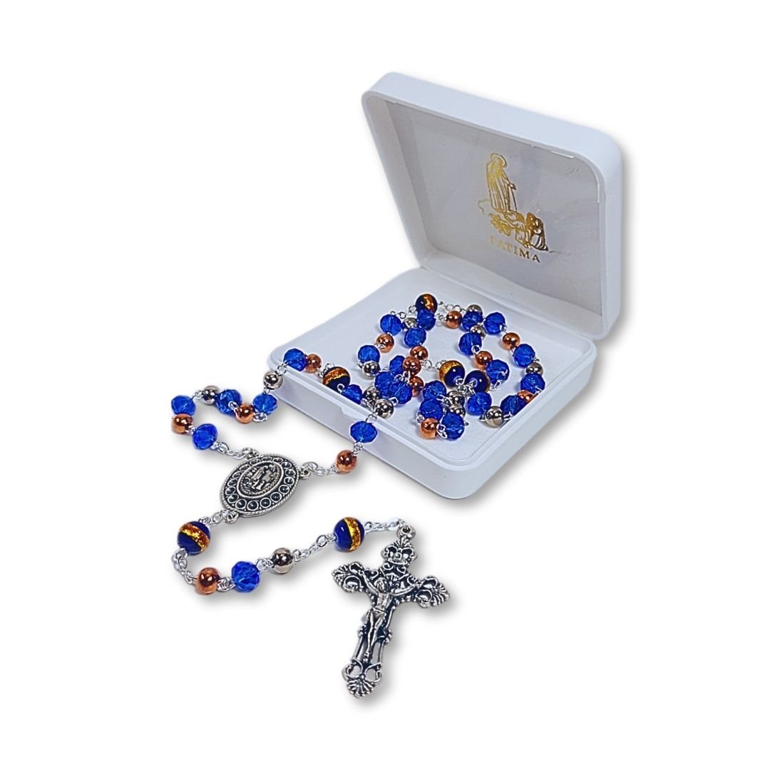 846003097_T2162ALPAQUE.jpg Terço de Cristal, disco 8mm c/contas Alpaque alternadas, Pai Nosso conta riscada - Image 1