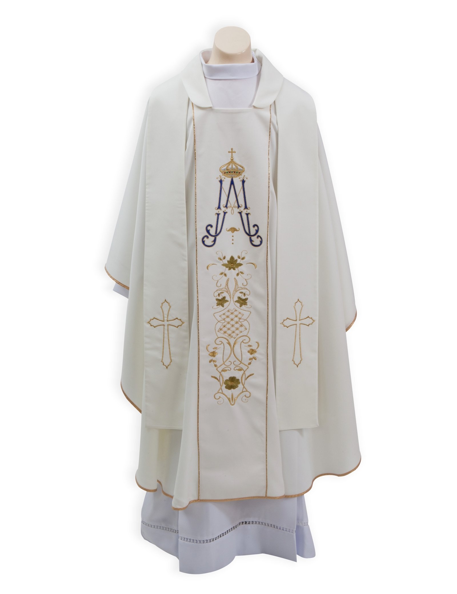 909400280_Mariana_PAR_414_-_B.jpg Casula 'Mariana' com Estolãoem Mini-Mate 100% PolyesterCor Branca - Image 1